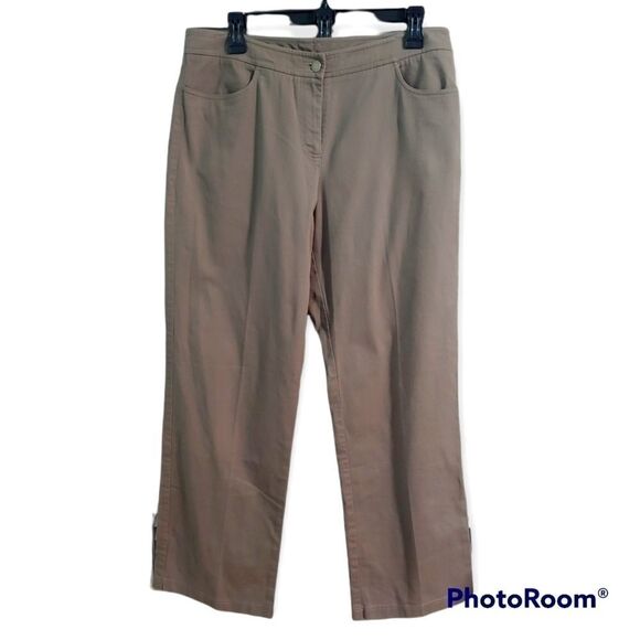 Eileen Fisher weekend wear tan pockets wide leg gabardine slacks pants - Picture 1 of 3